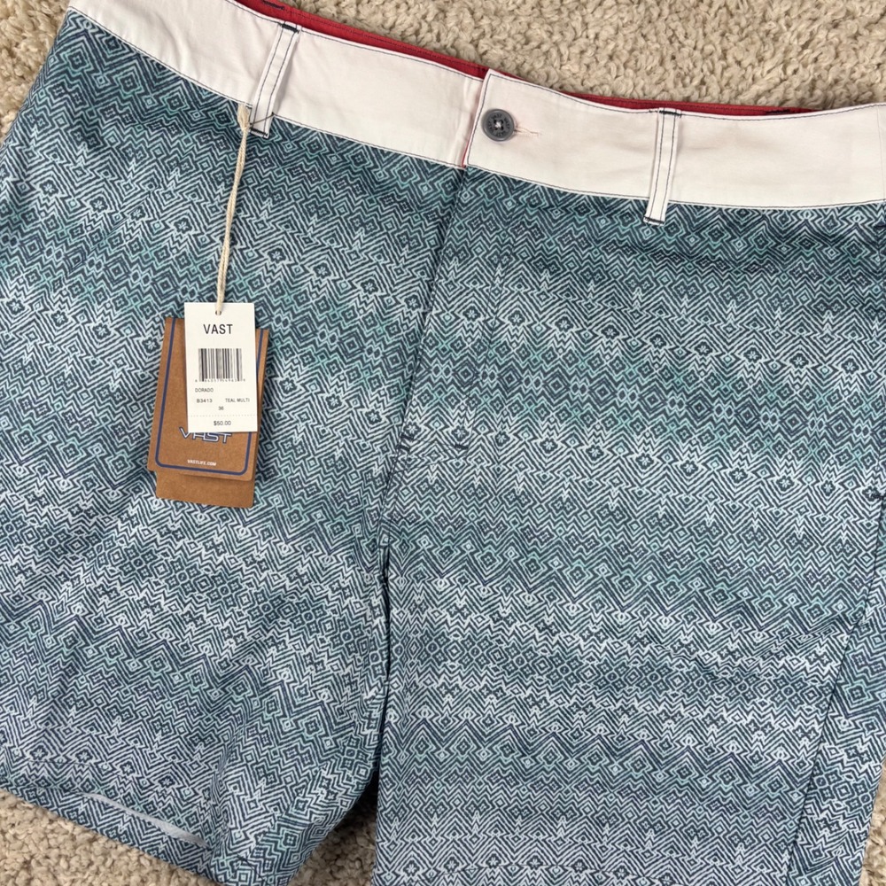 VAST Dorado Board Shorts Mens Size 36 Teal Multi Geometric Hybrid Swim Trunks